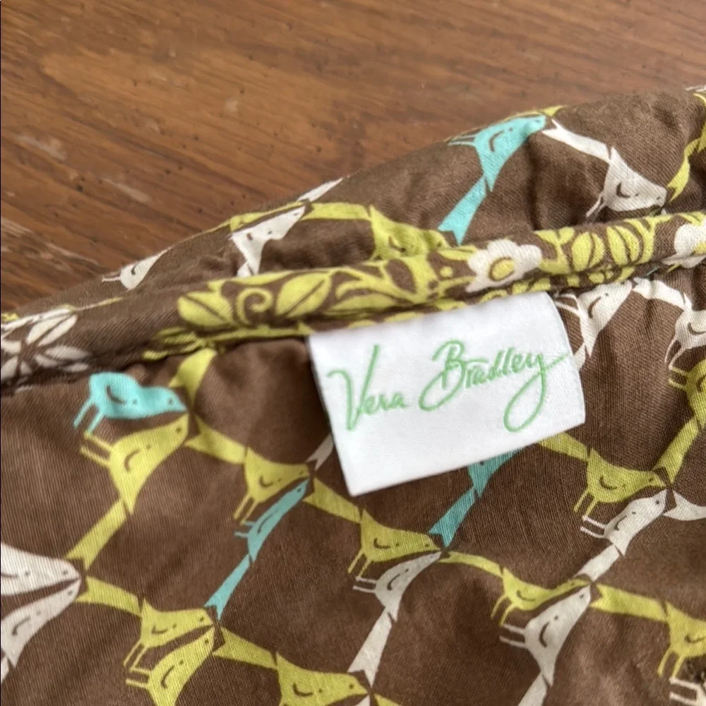 Vera Bradley BlueBird Brown and Green Quilted Crescent Hobo Tote Shoulder Bag